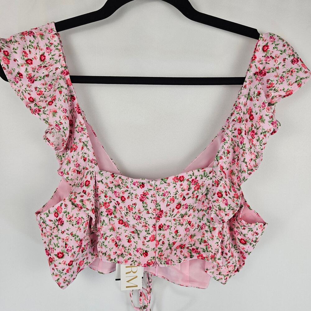 NWT AFRM Sienna Pastel Pink Floral Ruffle Cap Sleeve Adjustable Strap Crop Top L - Picture 5 of 12
